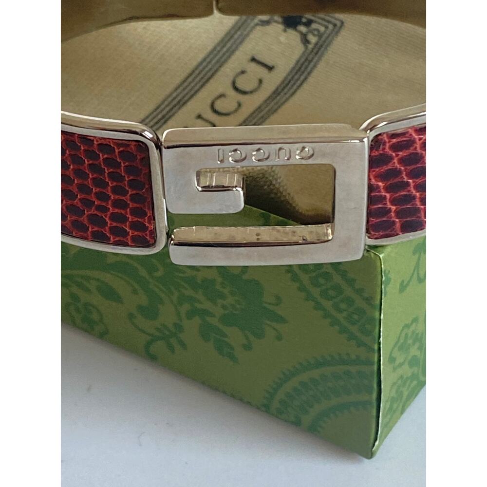 GUCCI G Logo burgundy Leather Bangle Bracelet 8" - Picture 5 of 6